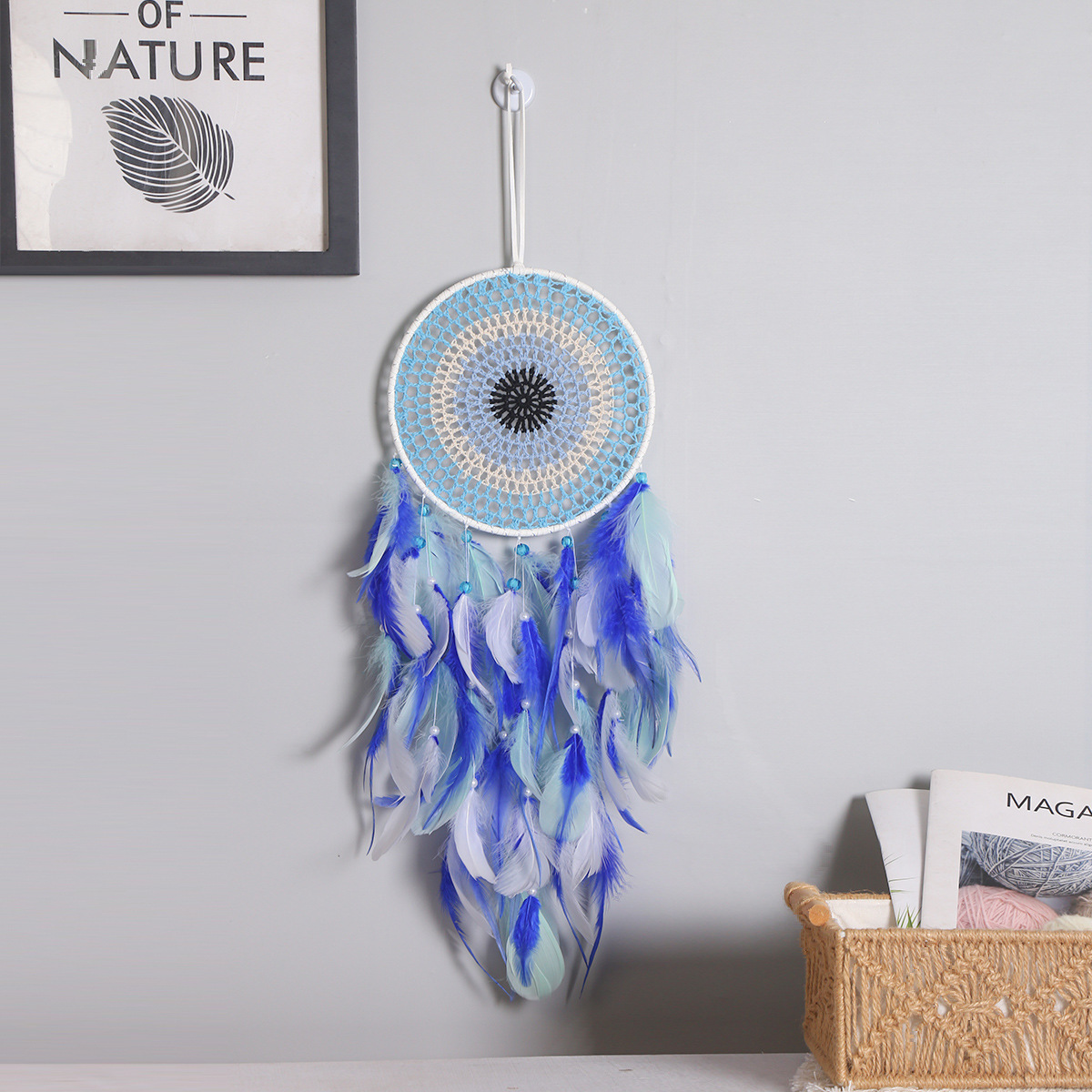 Factory direct sales of fresh and creative blue dreamcatcher room decoration pendants, dreamcatcher pendants, decorative pendants Specification image
