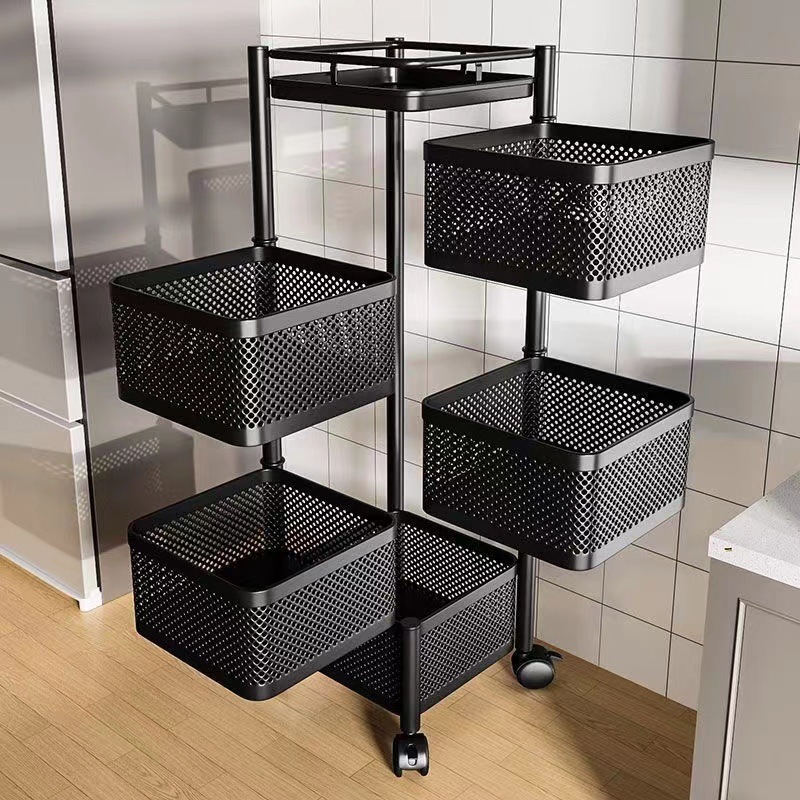 Household floor-standing drawer storage rack, multi-layer movable fruit, vegetable and snack storage basket, rotating storage rack for living room and kitchen Specification image
