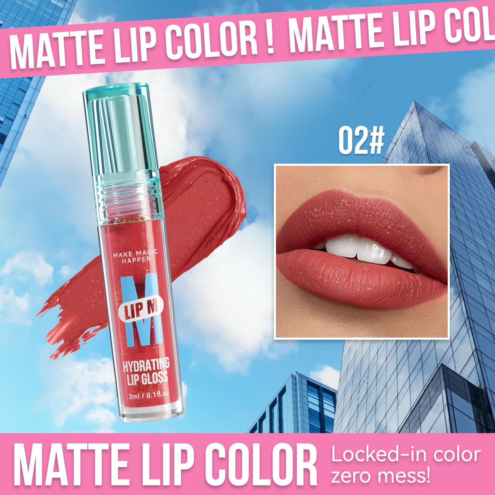 The small blue bottle, non-stick cup, transparent glitter lip gloss, sexy nude color, six-color pearlescent, waterproof and long-lasting film formation Application Scenario