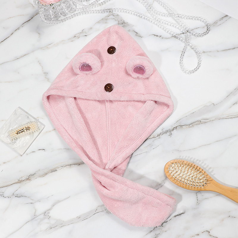 兔子双扣可爱少女成人珊瑚绒干发帽长发吸水速干包头巾毛巾速干帽详情图4