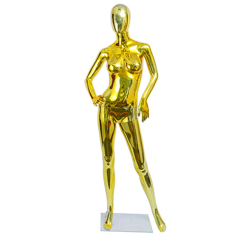 电镀金色女模特高档镜面婚纱晚礼服装橱窗展示架塑料模特厂家直销