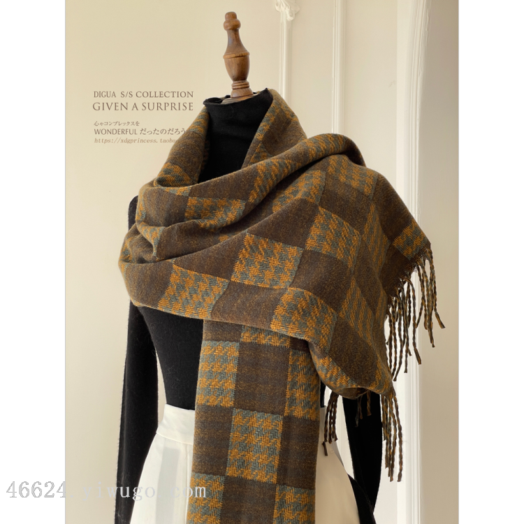 Cross-border scarf wholesale e-commerce live streaming supply chain Retro series double-sided checkerboard checkered scarf