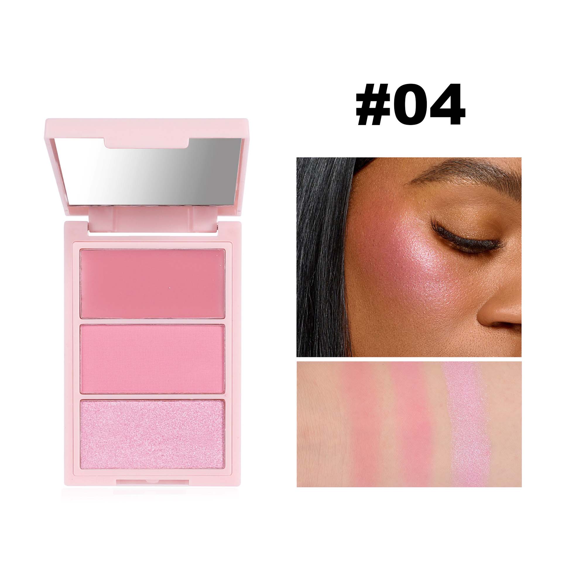 Mineral multi-functional three-color color-changing blush set, long-lasting Highlighter Contouring and brightening powder facial set details Picture