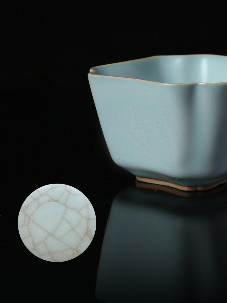 Taiwan Lu Bao Ru Kiln tea cups, high-end master cups, crackle tea brewing and tasting cups, single-cup Ru porcelain tea cups Specification image