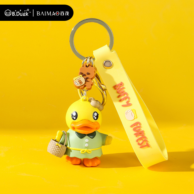Song Jin Cartoon Duck keychain, green background, beige and orange three-color lanyard, ocean style figurine, World Cup edition Item Picture