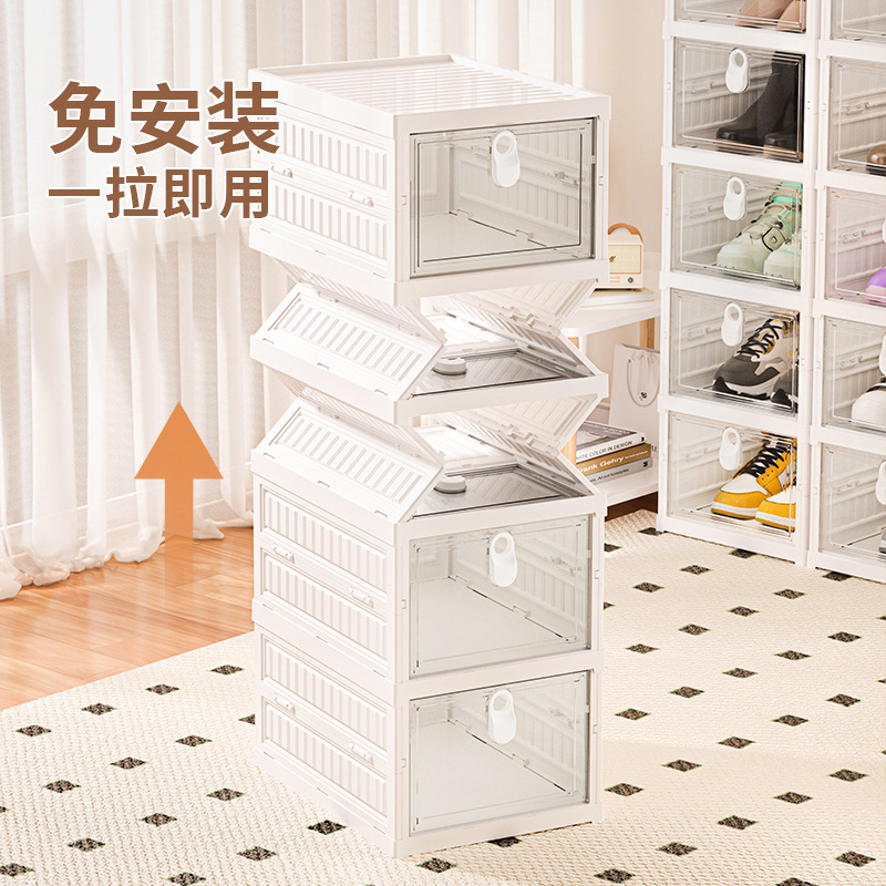 Household foldable one-piece shoe box, dust-proof shoe storage box, thickened transparent folding shoe cabinet, multiple layers details Picture