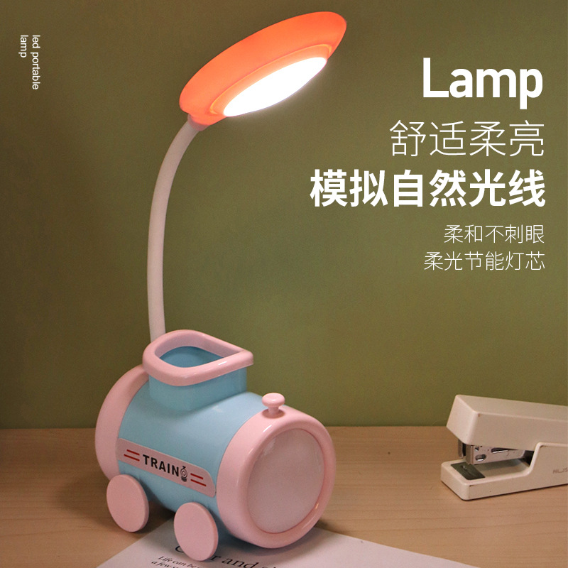 USB charging cartoon train bedroom desktop night light hose Adjustable pen holder Pencil sharpener night light details Picture