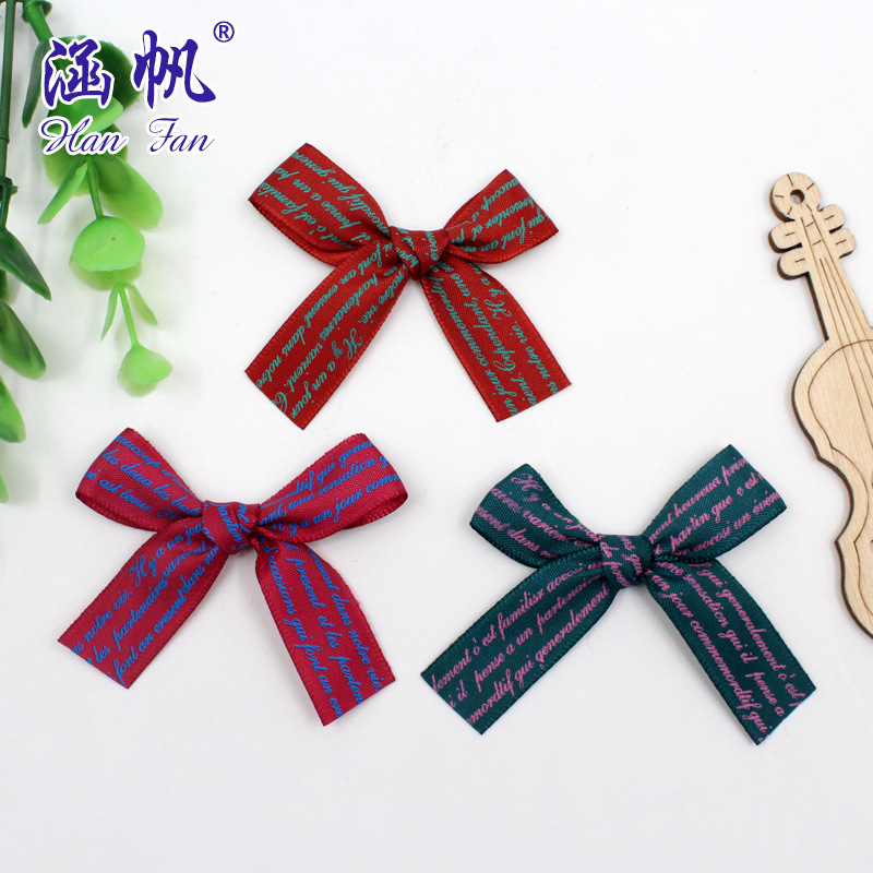 1.5cm polyester with English bow printed on the back, custom-made for various styles of clothing, socks, shoes, gift boxes and decorations Specification image