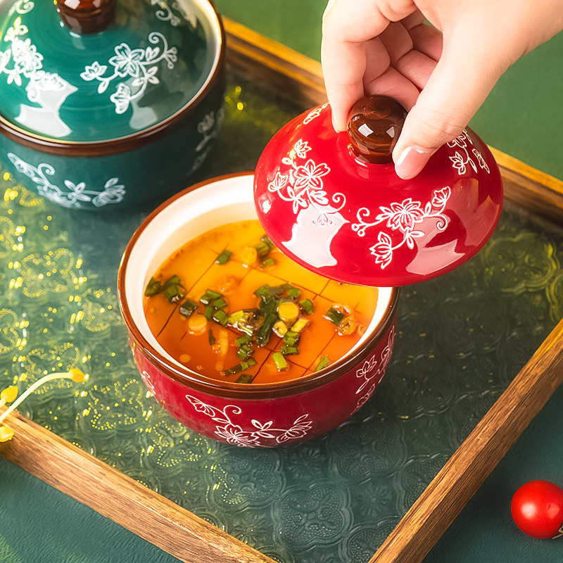 Creative ceramic small stew pot, household covered soup pot, water bath soup pot, steamed egg bowl, special bowl for steamed egg custard, dessert bowl Application Scenario