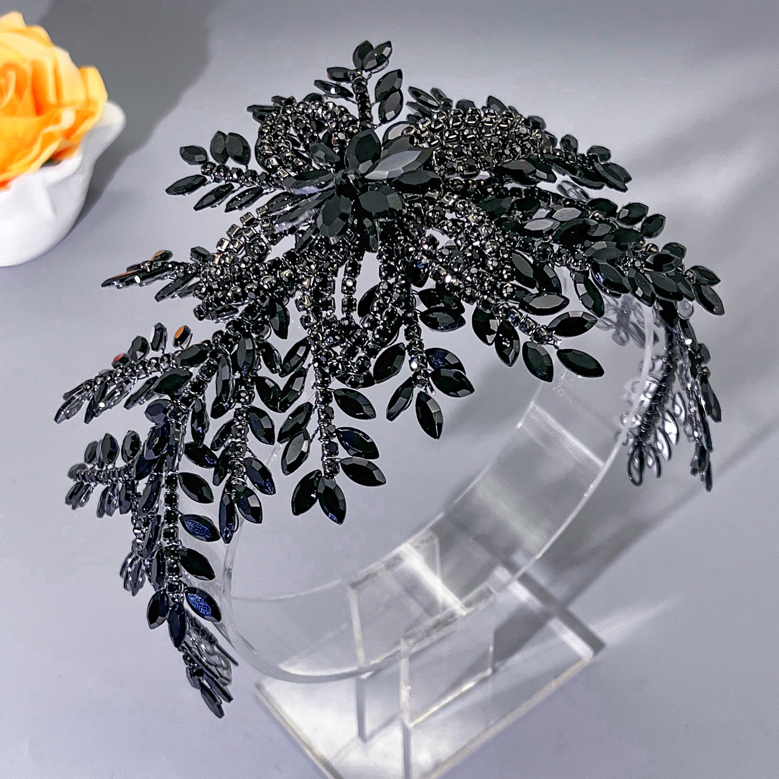 欧美新娘发带头箍婚纱礼服配饰 手工水钻爪链盘发头饰黑色 DZ135