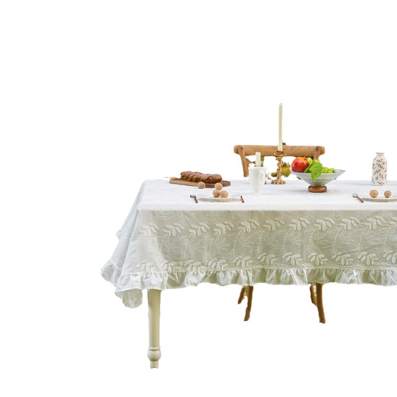 French-style lace tablecloth, pure cotton three-dimensional white embroidered lotus leaf coffee table cloth, tablecloth, wedding decoration and hair service Application Scenario