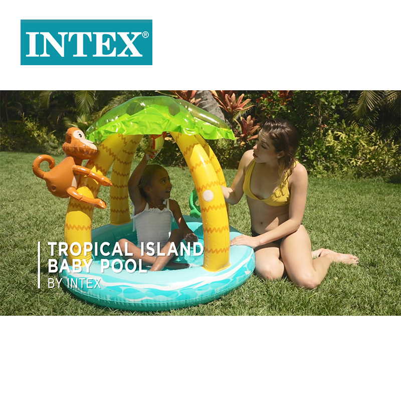 INTEX58417热带岛屿婴儿水池宝宝充气水池遮阳洗澡浴盆海洋球池
