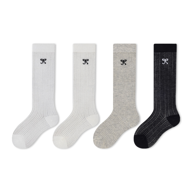 Girls' spring and autumn bow-shaped thin mid-calf socks, trendy high appearance level calf socks, school style, cute style Application Scenario