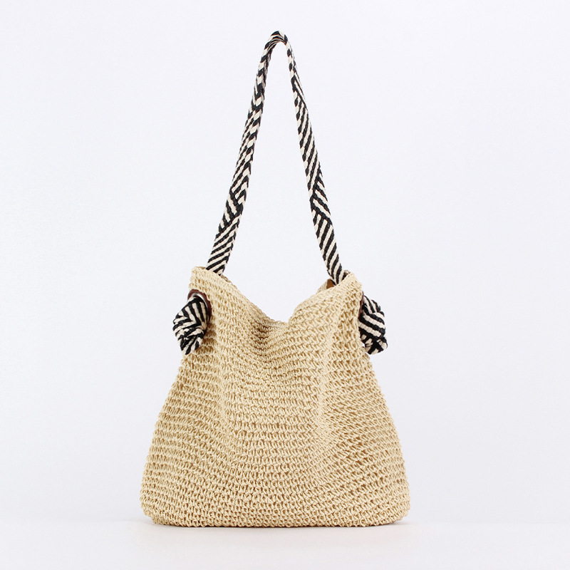 One-piece Korean navy style versatile paper rope woven bag with knotted shoulder strap, vacation niche single-shoulder bag, beach bag full image