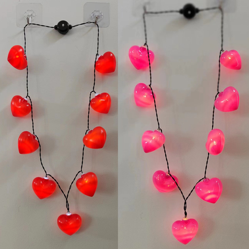 跨境专供LED灯串情人节项链装饰灯玫瑰节日氛围灯爱心彩灯串批发