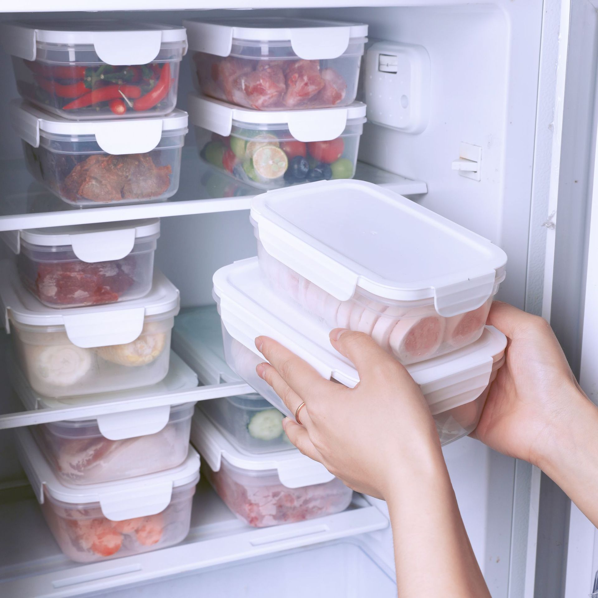 厨房密封保鲜盒套装透明密封蔬菜水果分类收纳盒冰箱塑料保鲜盒子