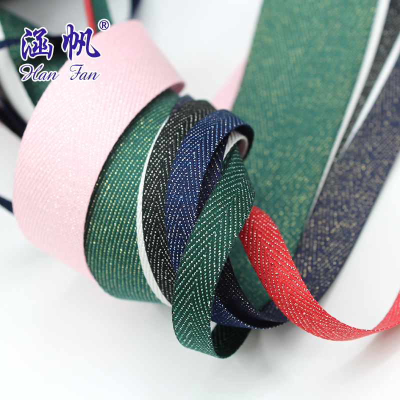 Factory direct sales of polyester silver weft herringbone belts, colorful and multi-specification herringbone belts, clothing accessories, polyester herringbone belts Specification image