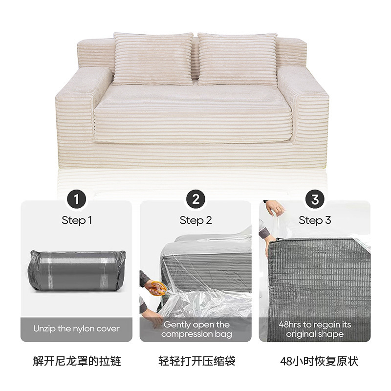 Customized cross-border Amazon compressed straight-row double-bed sofa bed, simple module, home living room and bedroom suitable for lying sofa Specification image