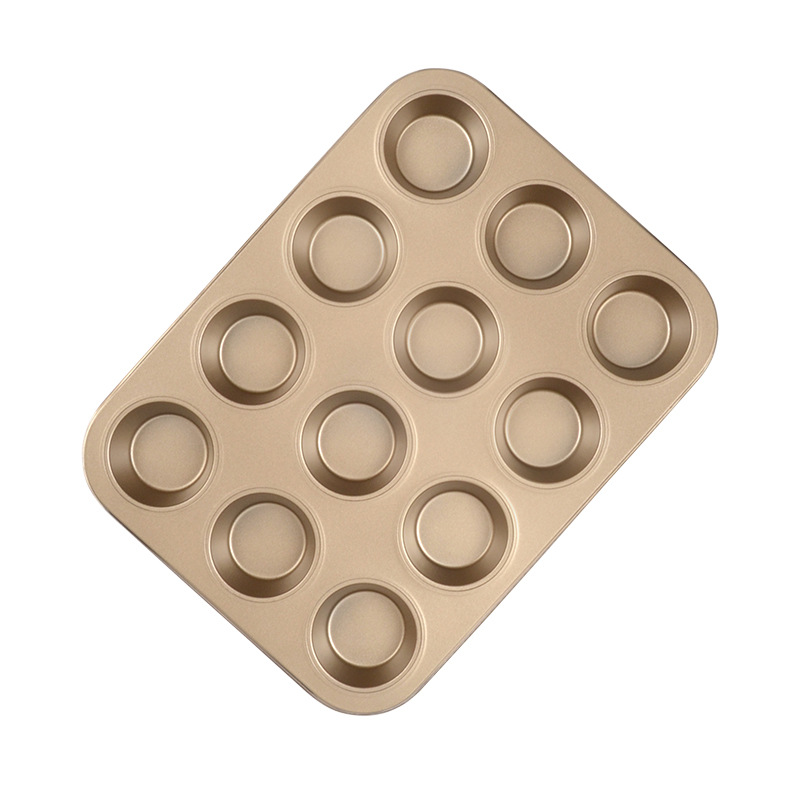 Factory direct supply of non-stick black 12-cup cake trays, round cake molds with holes, household baking utensils, baking trays Specification image