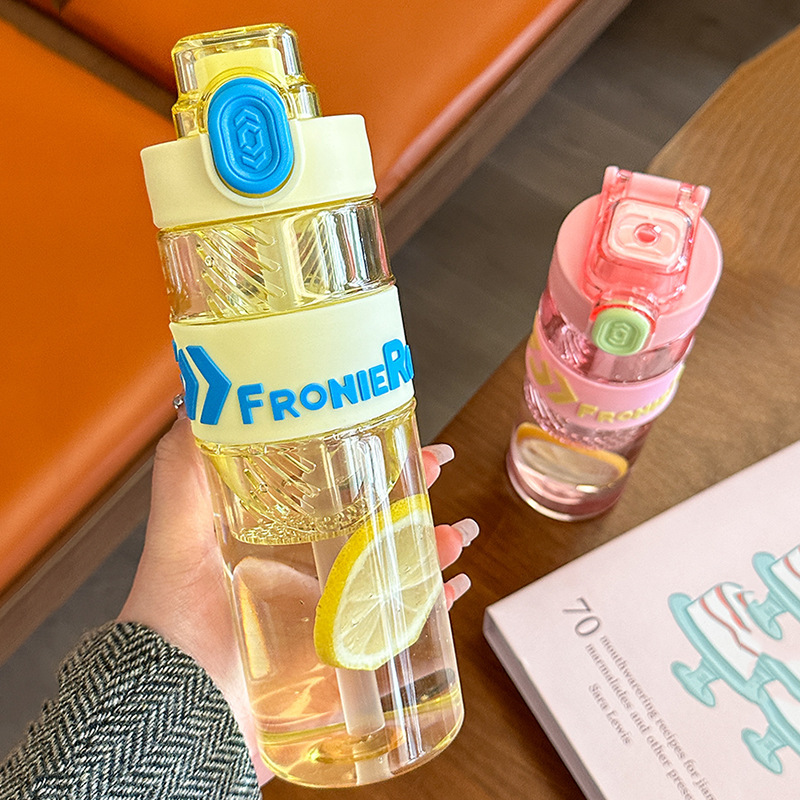 高颜值650ML花茶吸管杯户外便携手提大容量运动水壶过滤茶水杯细节图