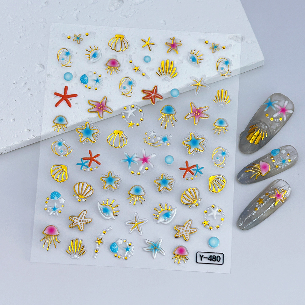 新款浮雕美甲贴纸欧美指甲贴高级感立体烫金工艺浮雕贴纸厂家直销