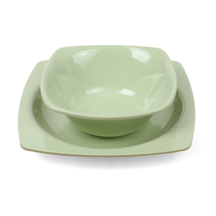 Light green Japanese-style hand-painted bowls, plates, tableware and cutlery, cute kitchen utensils