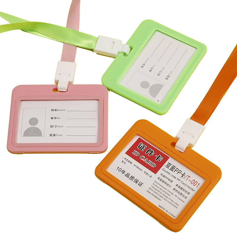 In-stock thickened plastic work badges, double-sided transparent, horizontal and vertical dual-purpose employee name tags, work ID cards, campus student card holders Application Scenario