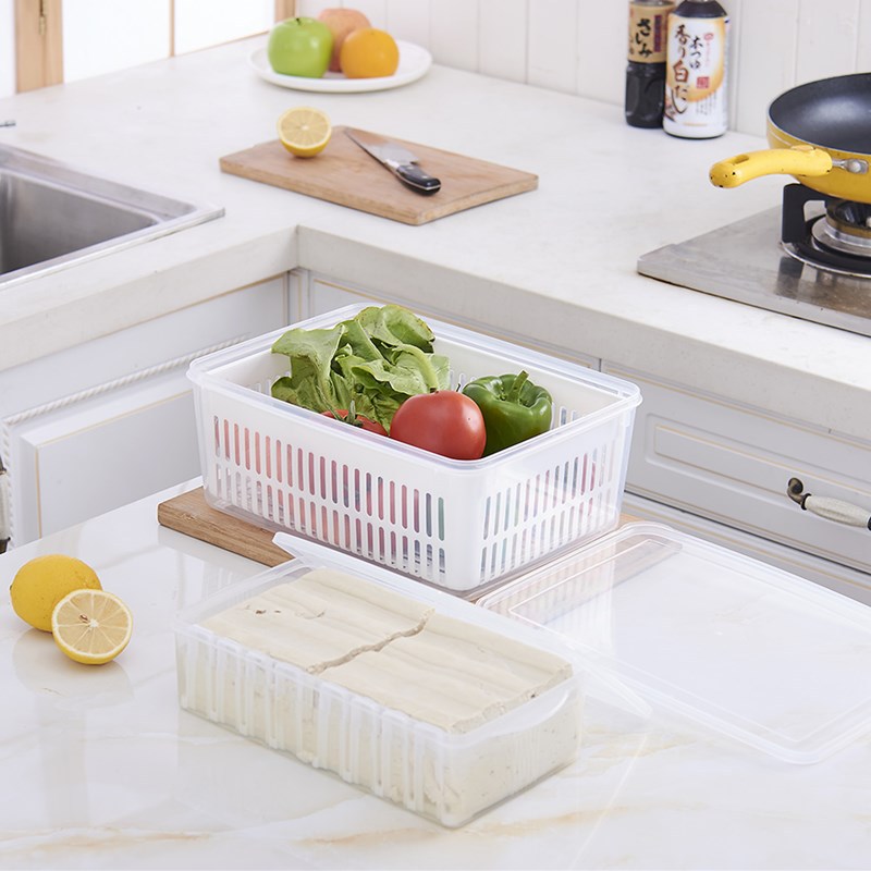 Transparent plastic PP tofu preservation box, draining basket, kitchen vegetable storage, household refrigerator refrigeration storage box Specification image