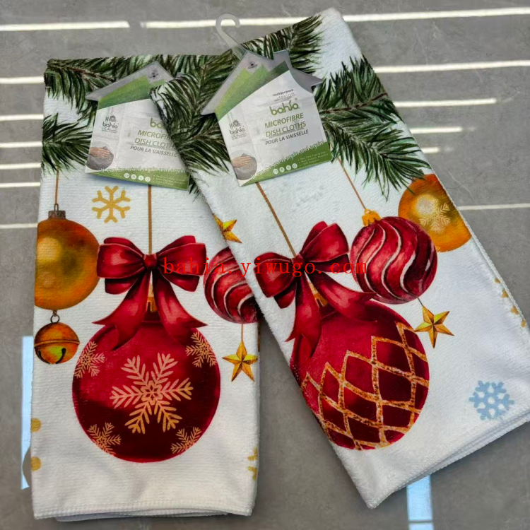 跨境圣诞老人气球圣诞树茶巾家用客卧清洁巾除尘擦拭巾细节图