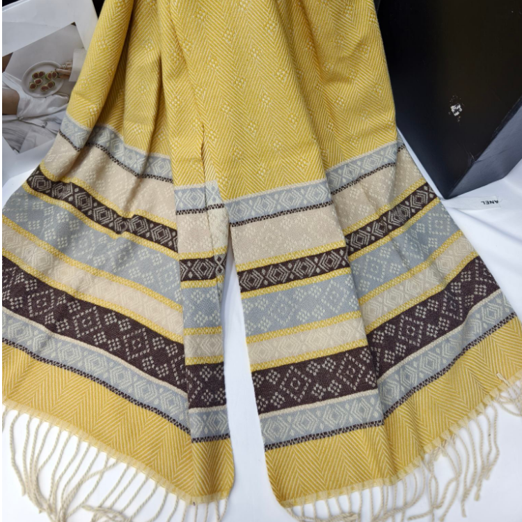 Cross-border scarf wholesale, e-commerce live streaming, supply chain, new jacquard herringbone, loop tassels and pom-poms Specification image