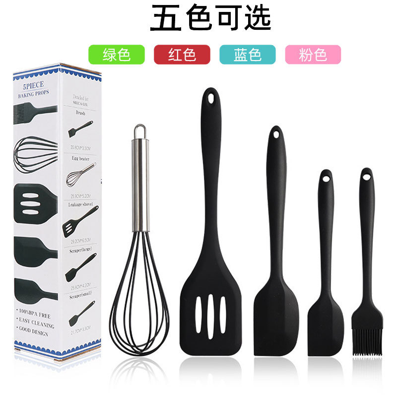 Silicone spatula, scraper, brush, egg beater, 5-piece set of silicone kitchenware, kitchen utensil set, kitchen cooking utensils details Picture