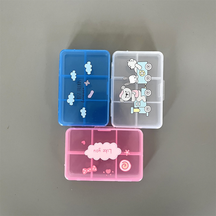 卡通药盒6格彩色药盒 创意药盒 药品收纳盒子分装药盒外贸收纳盒