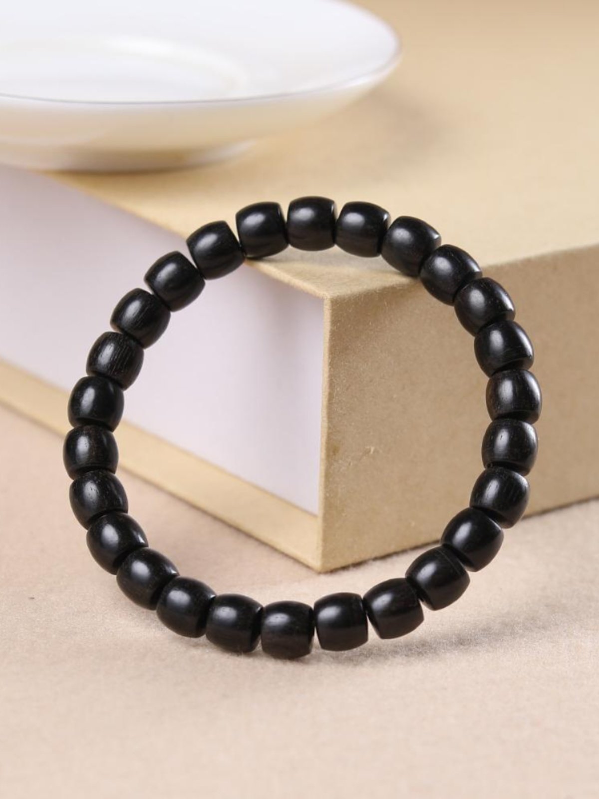 Ebony straight-cut barrel beads, a trendy and artistic Chinese style, a versatile couple's single-loop prayer bead bracelet that suits both men and women Specification image