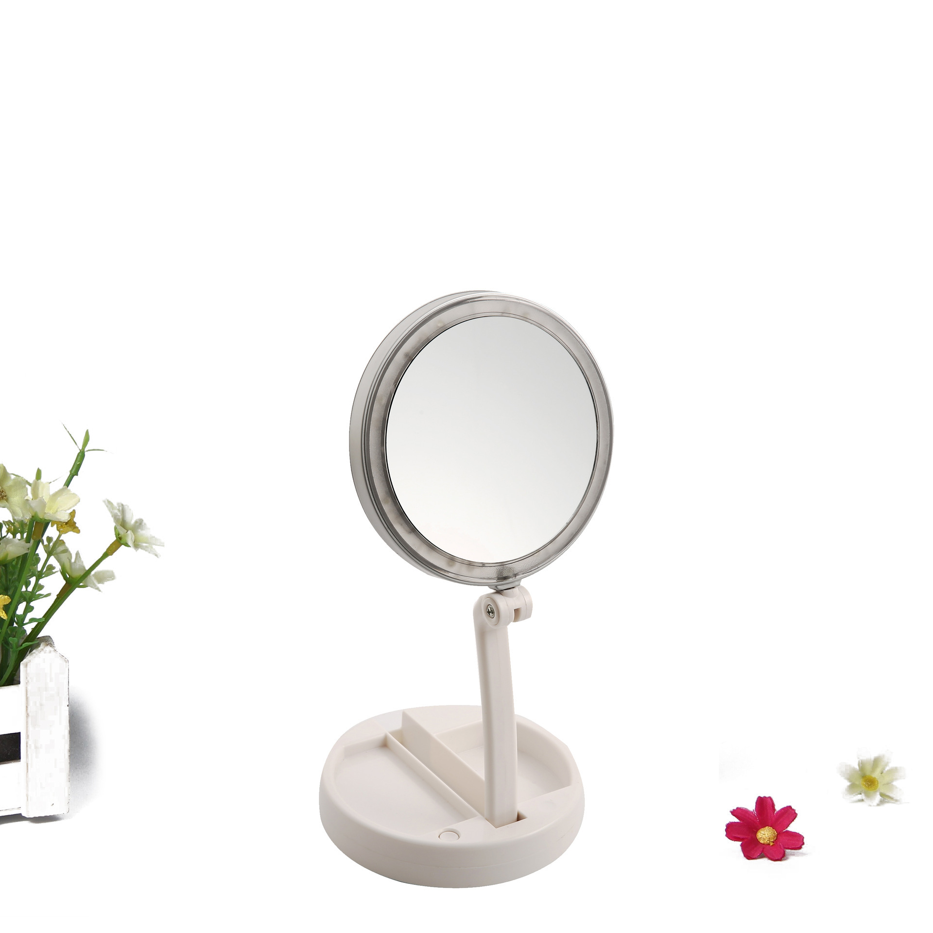 Folding LED with light beauty makeup mirror, large desktop double-sided makeup mirror, 10 magnifying glass details Picture