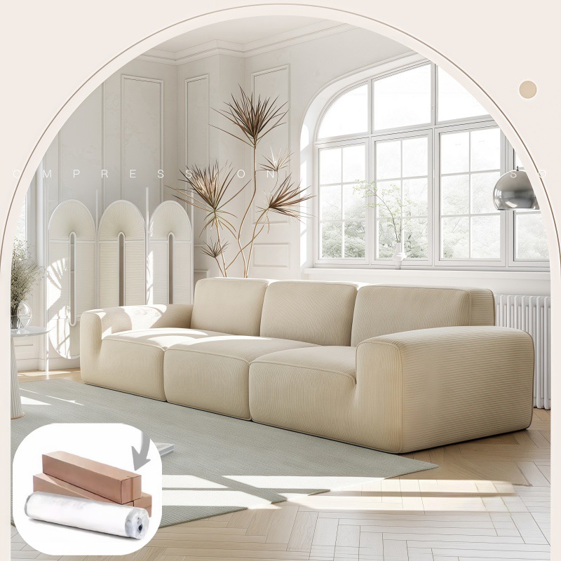 Cross-border foreign trade Italian-style fabric tofu block sofa, corduroy vacuum compressed dual-purpose straight-row 2-3 seater sofa Specification image