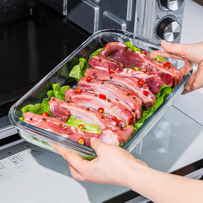 高硼硅玻璃隔断烤盘长方形带隔断高硼硅耐热微波炉烤箱两分隔烤盘