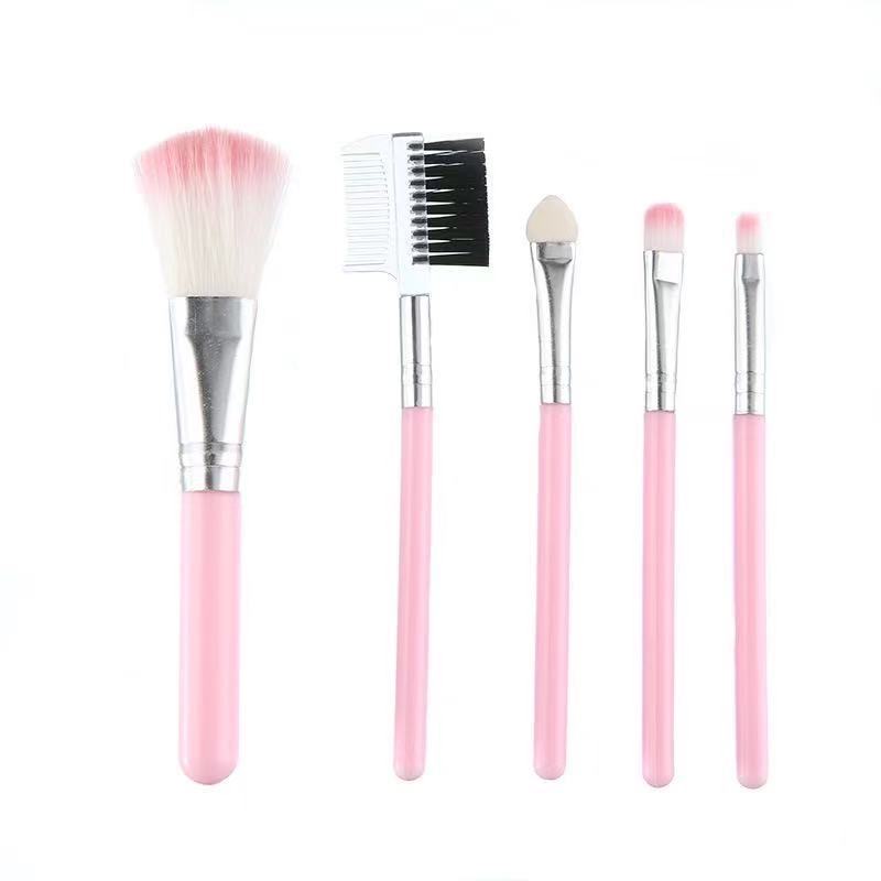 5-piece pink handle facial makeup brush set, smooth, soft and powerful grip powder, suitable for eye shadow and foundation full image