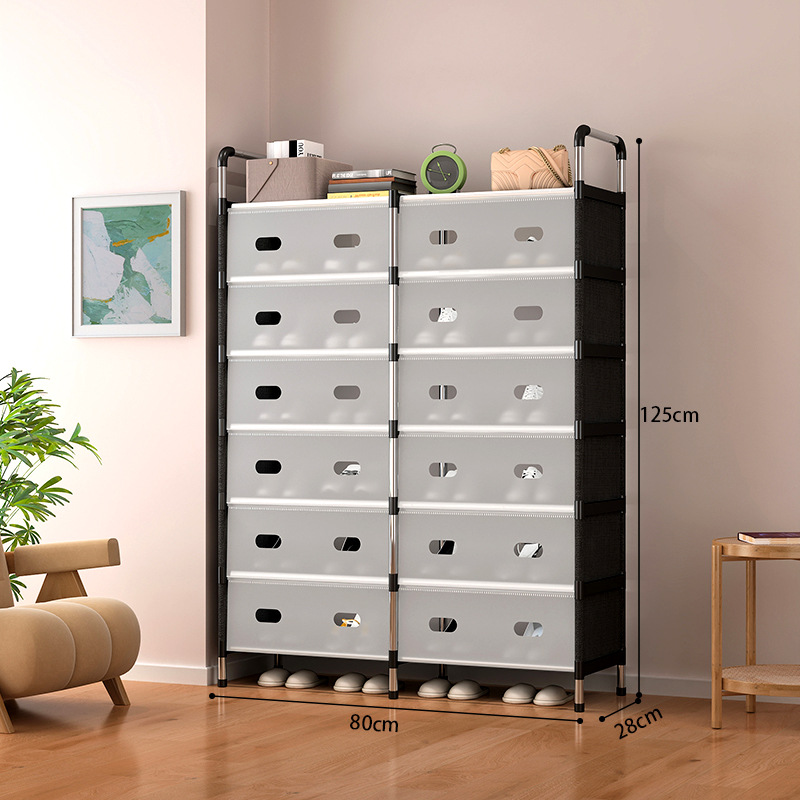 Listening to the rain bamboo and wood grey drawer-type shoe cabinet, widened shoe rack, plastic folding shoe rack, storage and organization cabinet, household shoe rack full image