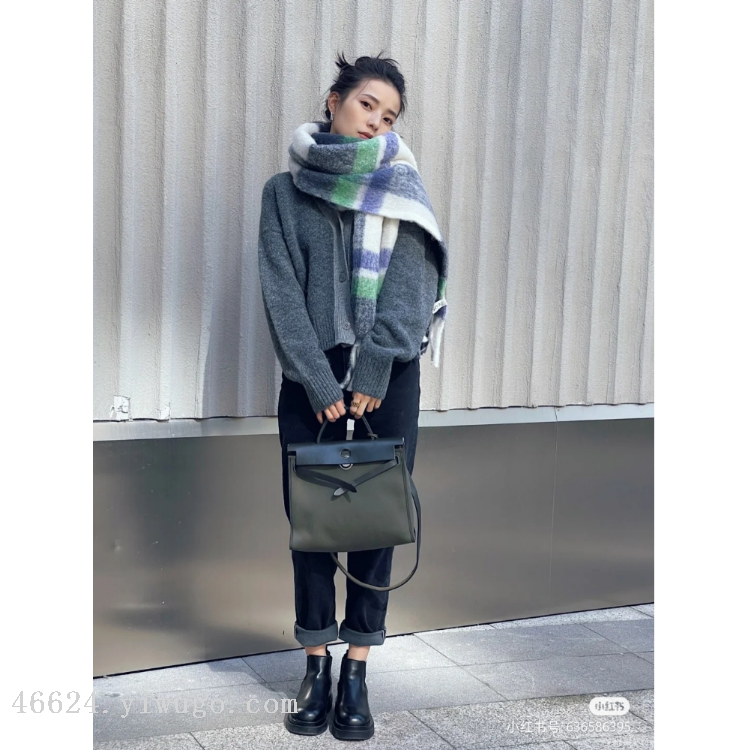 Cross-border scarf wholesale e-commerce live streaming supply chain COS checkered thick beard scarf new style Zhangqing checkered details Picture