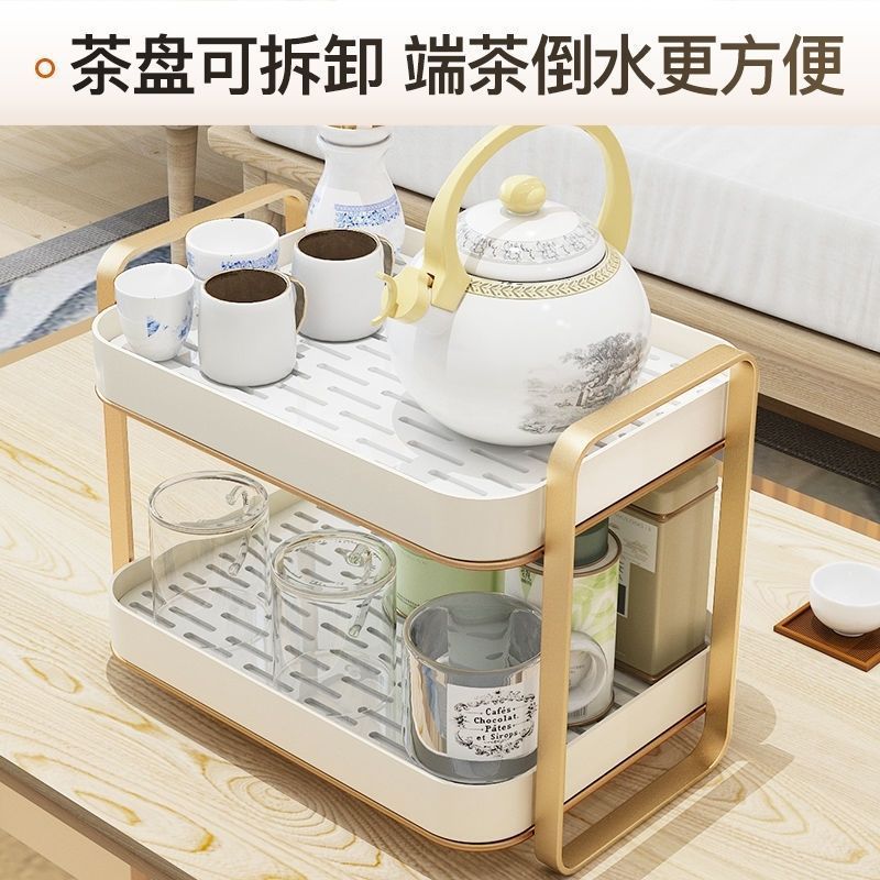 A double-layer household storage rack with a tray for drying glass cups, draining water, and placing tea cups and water bottles details Picture