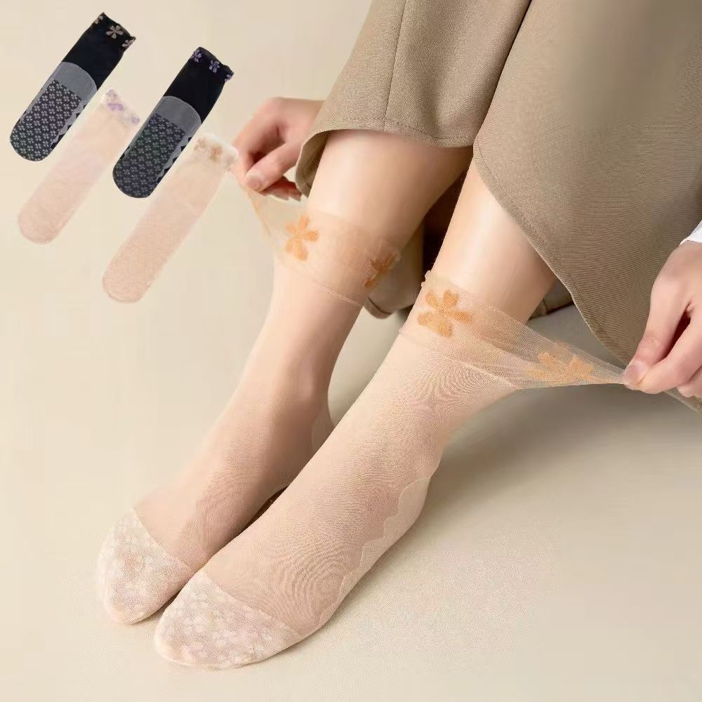 Women's anti-snagging silk stockings, durable for spring and summer, thin, high-elasticity, non-leg-constricting, loose-fitting, cotton-soled, anti-slip short silk stockings wholesale Item Picture