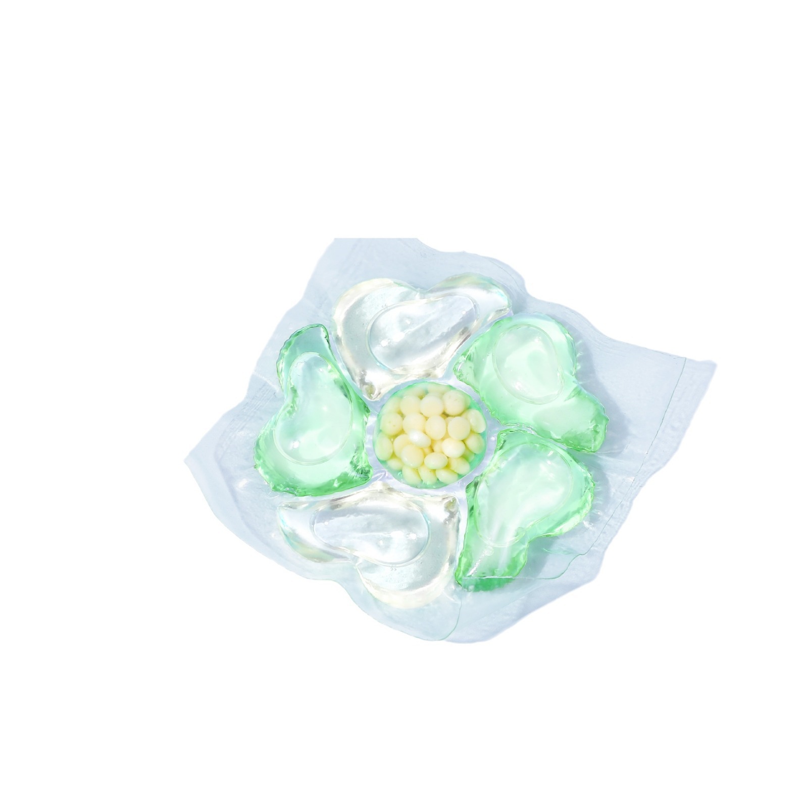 六合一洗衣凝珠持久留香去污柔顺留香珠洗衣珠洗衣液批发源头工厂白底实物图