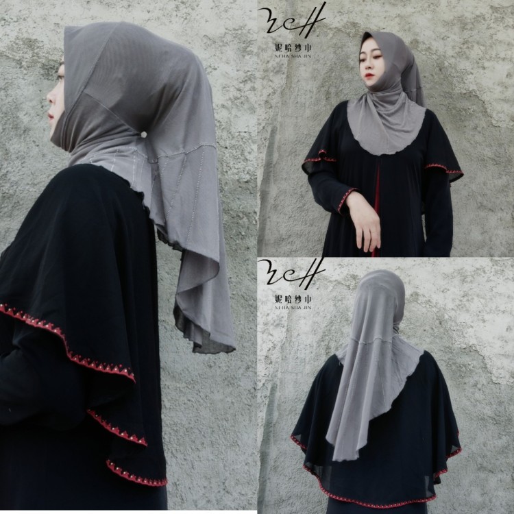 Cross-Border Women's Design Vertical Bar Hot Diamond Large Size Mesh Soft Brim Breathable Arab Scarf In Stock Wholesale Item Picture