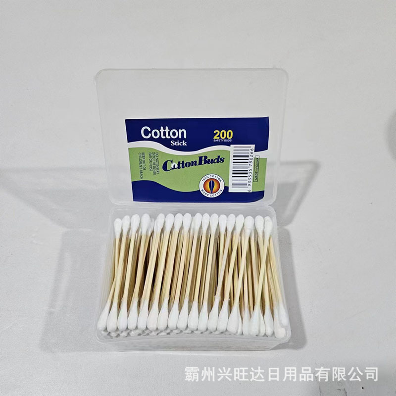Portable disposable double-headed cotton swab flat box from the manufacturer, 170 pieces for household cleaning, filled with makeup remover cotton swabs and cotton swabs details Picture