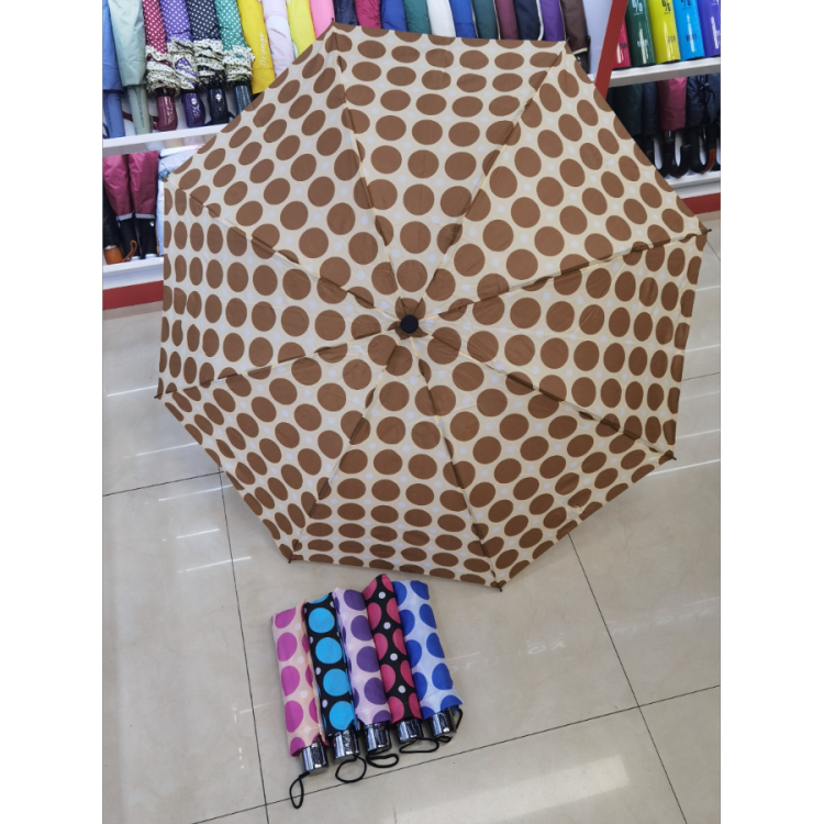 Three-fold hand-opening folding umbrella, impact-resistant fabric, all-weather and all-weather women's umbrella, full-plate printed small dot export umbrella details Picture