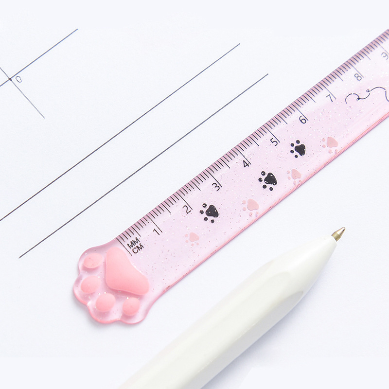 Tian Gao Factory supplies wholesale cat paw rulers 15cm, student creative stationery measuring rulers, transparent plastic rulers