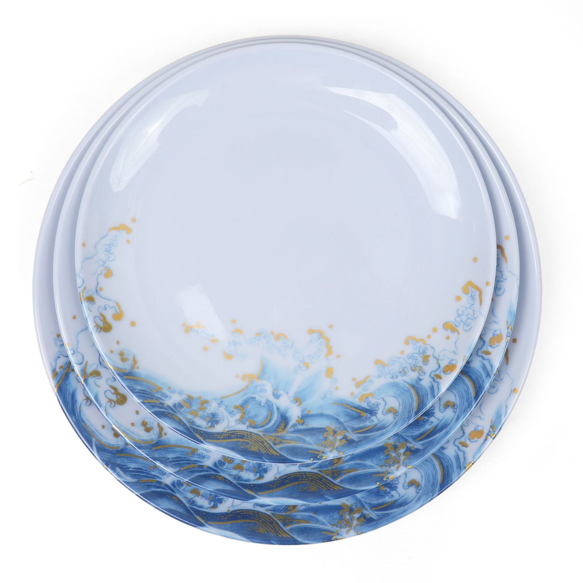 New melamine tableware with imitation ceramic painted round home dining plates, new style Golden Wave Application Scenario