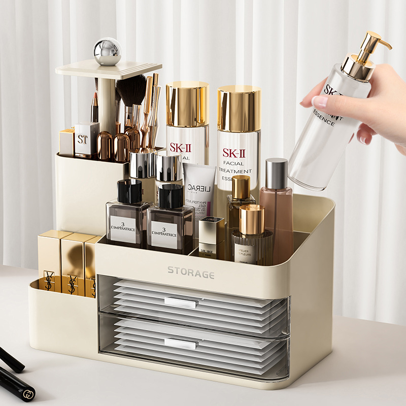 Cosmetic storage box, lift brush cylinder, high-end feel, desktop storage, cosmetic box compartments, cosmetic shelf Application Scenario