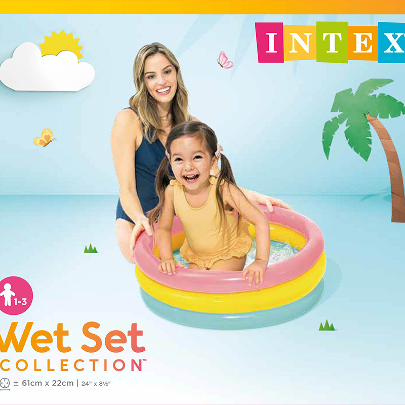 INTEX57107 Fluorescent inflatable baby water pool, baby toy pool, bathtub, Rainbow Three-ring children's water play pool details Picture