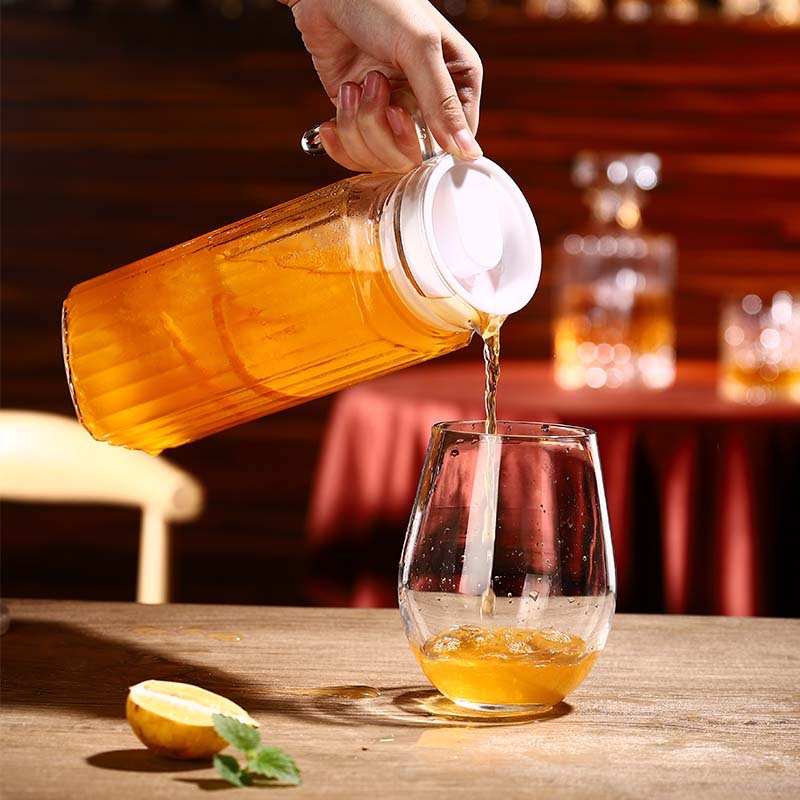 耐热玻璃冷水壶凉水壶大容量鸭嘴壶泡茶壶酒吧餐厅果汁条纹壶扎壶